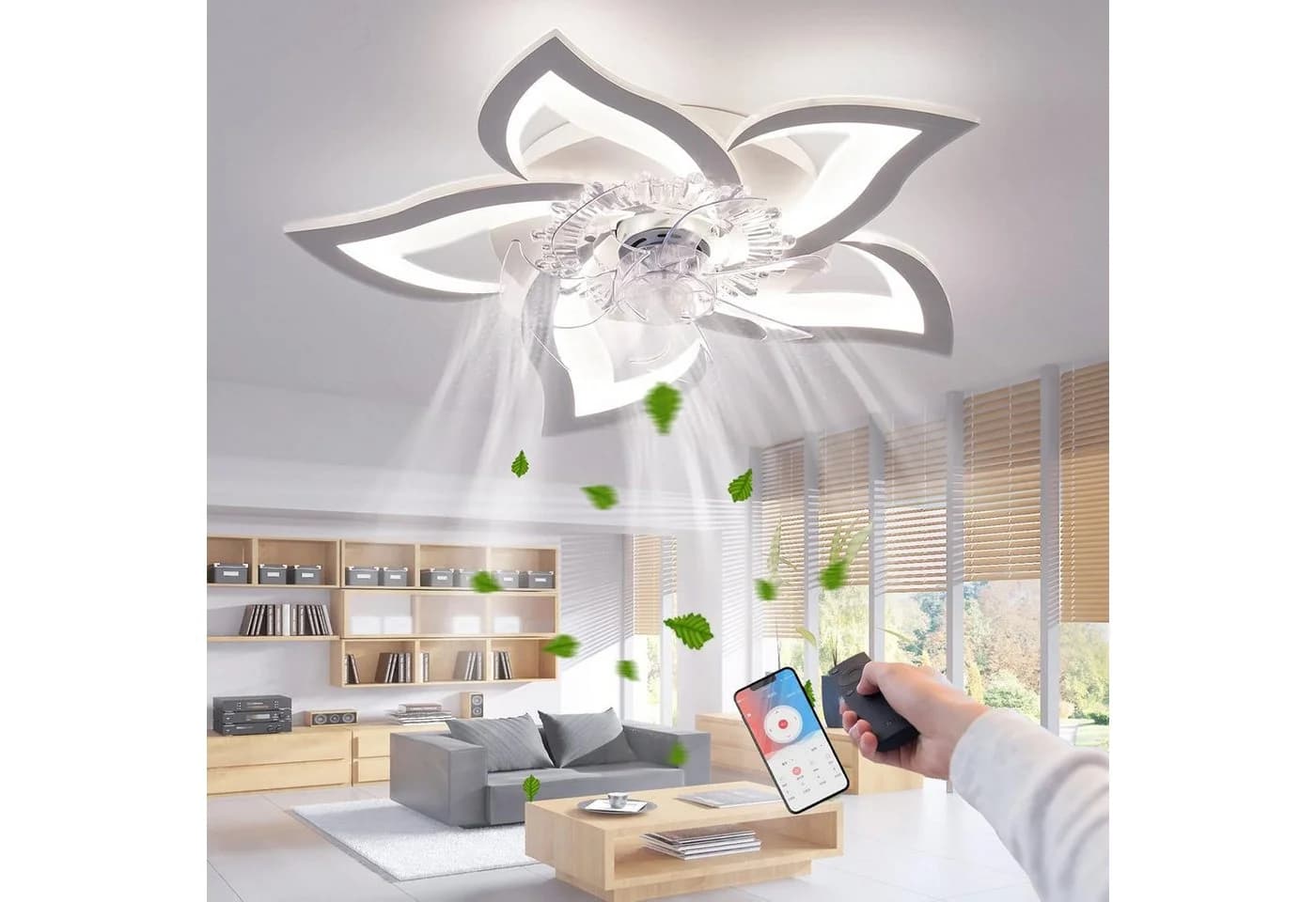 RRBEST Deckenventilator mit LED-Beleuchtung, weiß, dimmbar, App-Steuerung - Bild 2