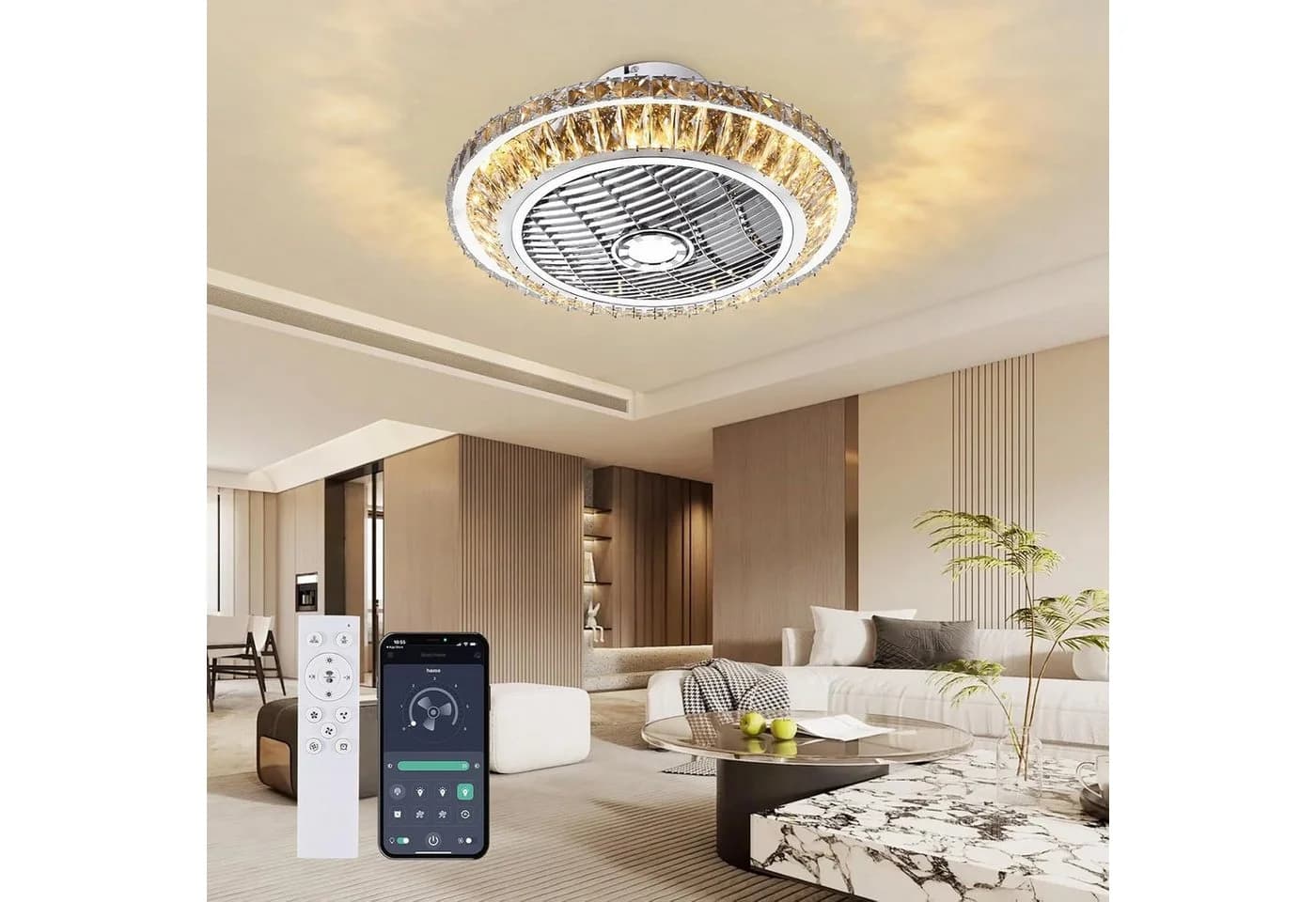 RRBEST Deckenventilator LED Kronleuchte Silber mit Fernbedienung