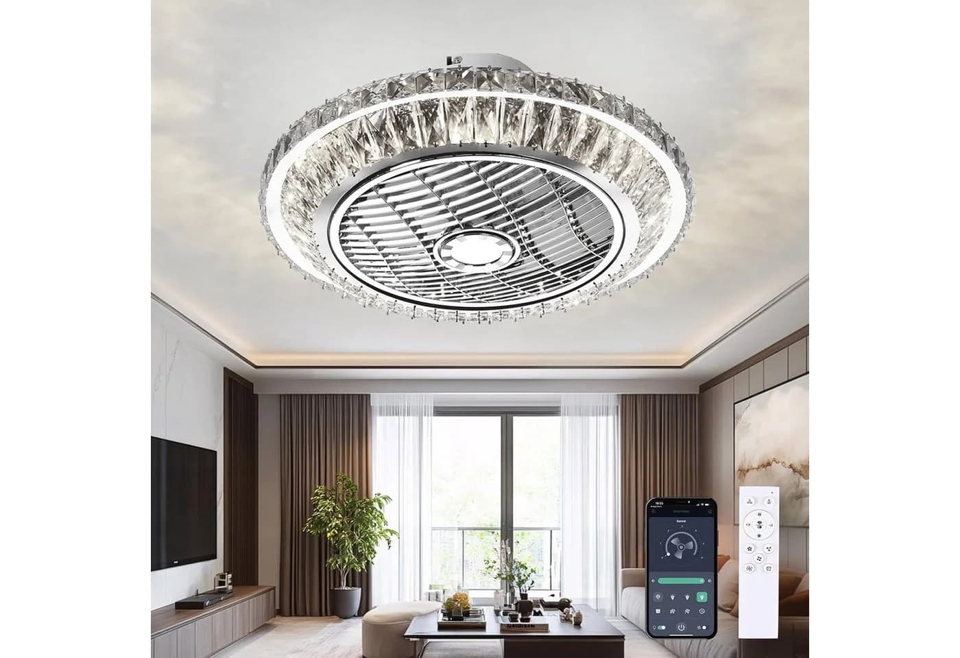 RRBEST Deckenventilator LED Kronleuchte Silber mit Fernbedienung - Bild 2