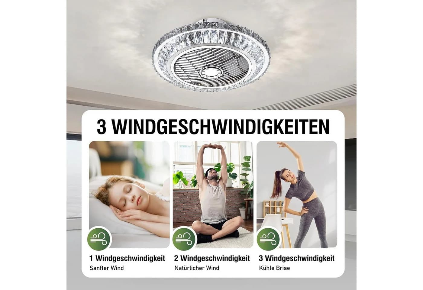 RRBEST Deckenventilator LED Kronleuchte Silber mit Fernbedienung - Bild 4