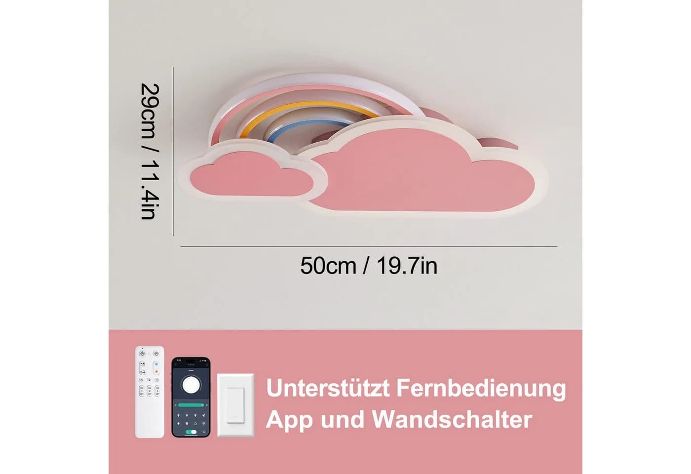 RRBEST LED Deckenleuchte Kinder Wolken Rosa mit Fernbedienung & APP - Bild 5