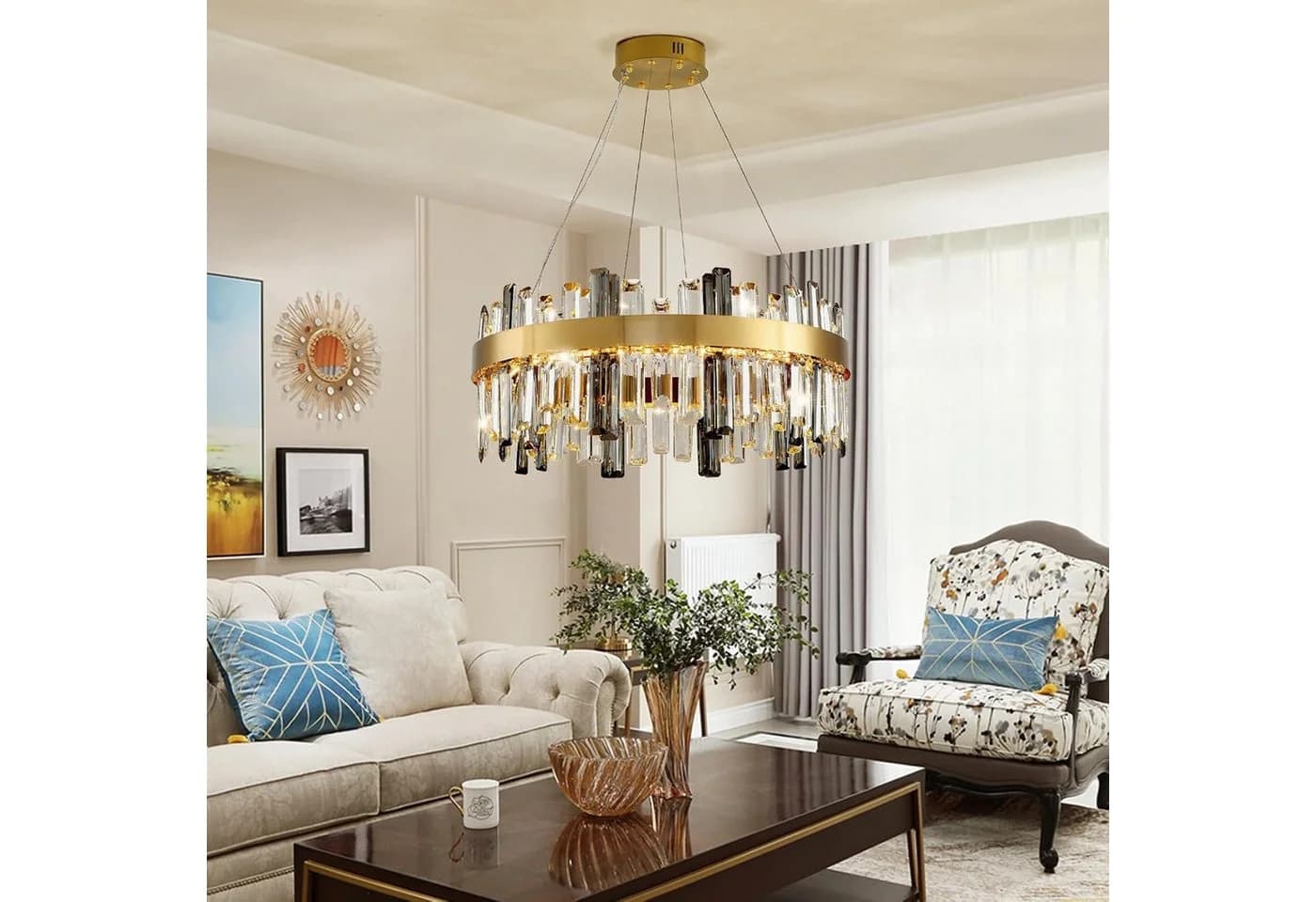 RRBEST Kronleuchter Modern Kristall LED Pendelleuchte Dimmbar Gold