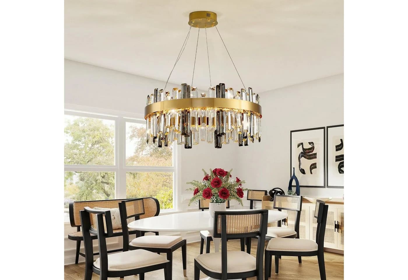 RRBEST Kronleuchter Modern Kristall LED Pendelleuchte Dimmbar Gold - Bild 3