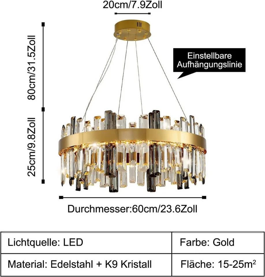 RRBEST Kronleuchter Modern Kristall LED Pendelleuchte Dimmbar Gold - Bild 5