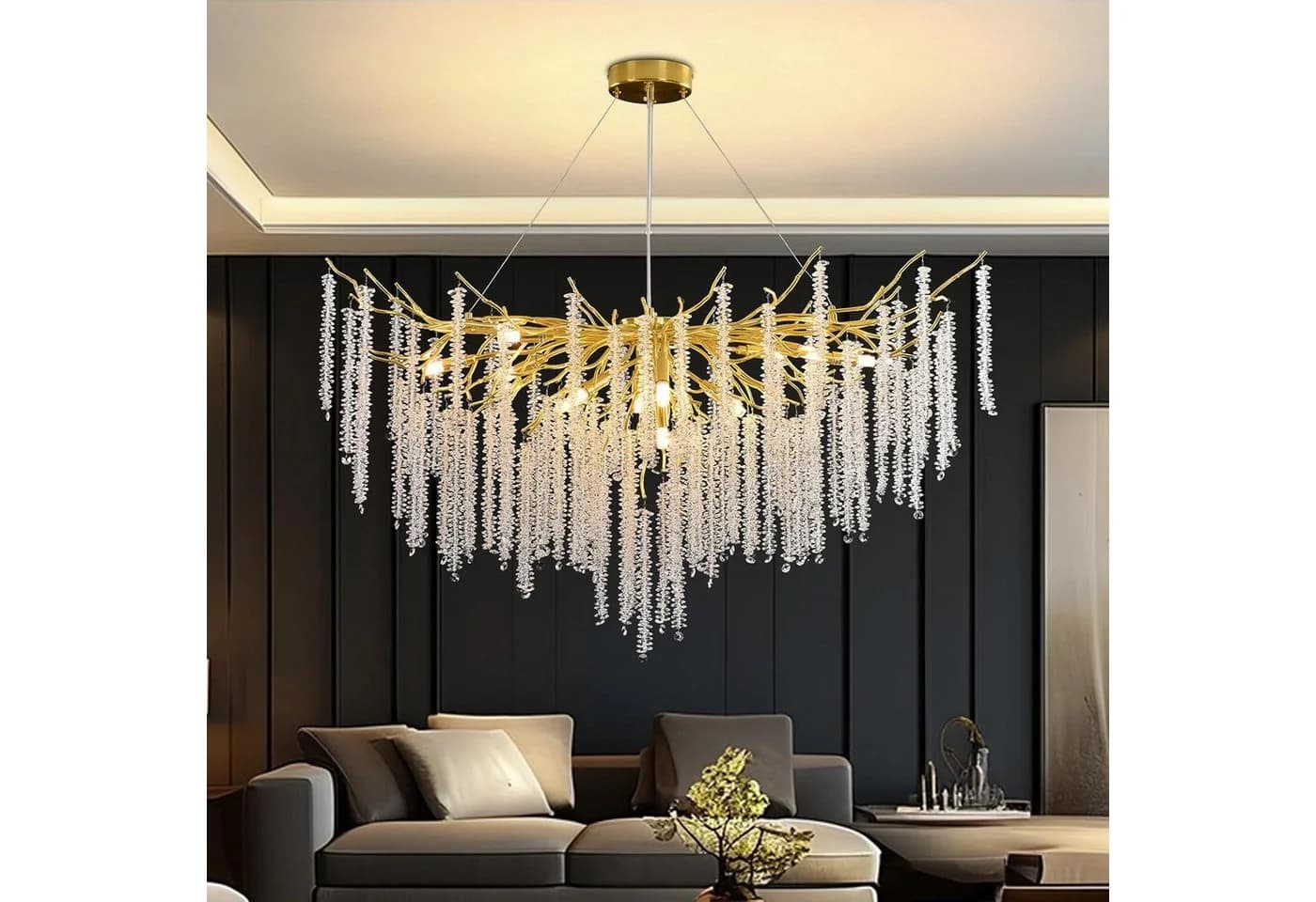 RRBEST Moderner Kristall-Kronleuchter Dimmbar Gold 120x120 cm