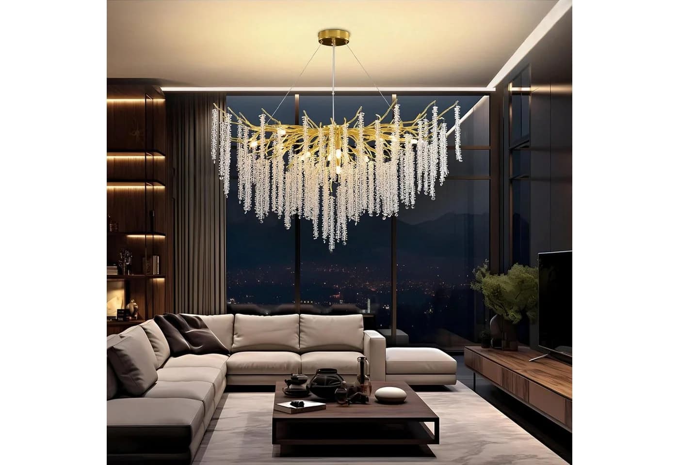 RRBEST Moderner Kristall-Kronleuchter Dimmbar Gold 120x120 cm - Bild 3