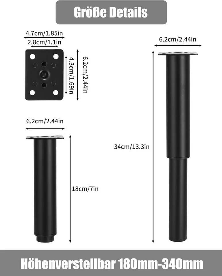 SinLaw Möbelfuß Satz höhenverstellbar 18-34 cm (5-St) mit Schraubendreher