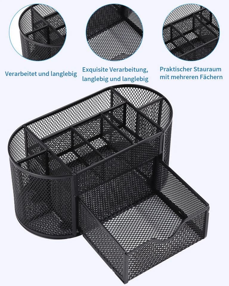 SinLaw Schreibtisch-Organizer Metall 9 Sortierfächer Schublade Stifthalter - Bild 3