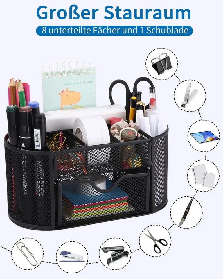 SinLaw Schreibtisch-Organizer Metall 9 Sortierfächer Schublade Stifthalter - Bild 4