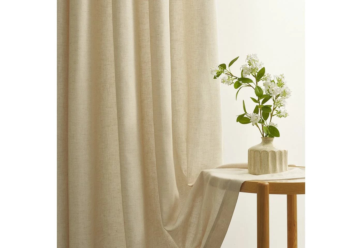 Topfinel Gardine Leinenoptik mit Ösen Beige Halbtransparent
