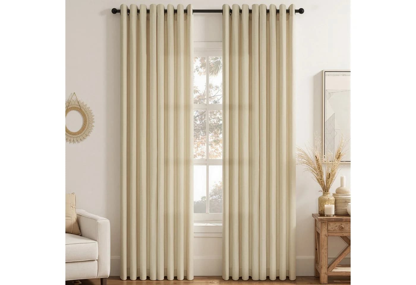 Topfinel Gardine Leinenoptik mit Ösen Beige Halbtransparent - Bild 2