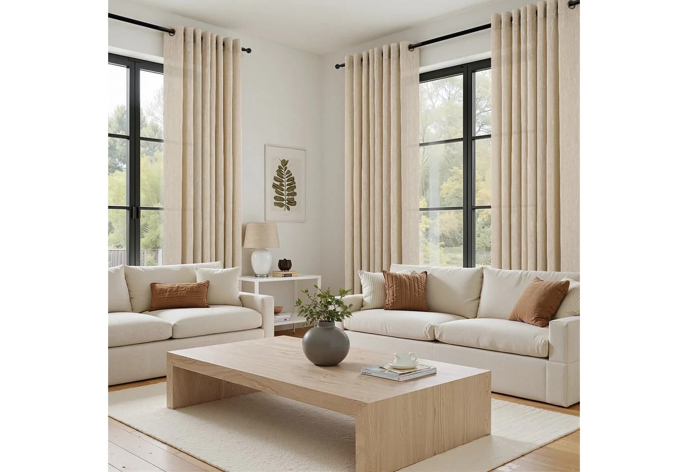 Topfinel Gardine Leinen Vorhänge mit Ösen Boho Beige/Grün/Weiß - Bild 3
