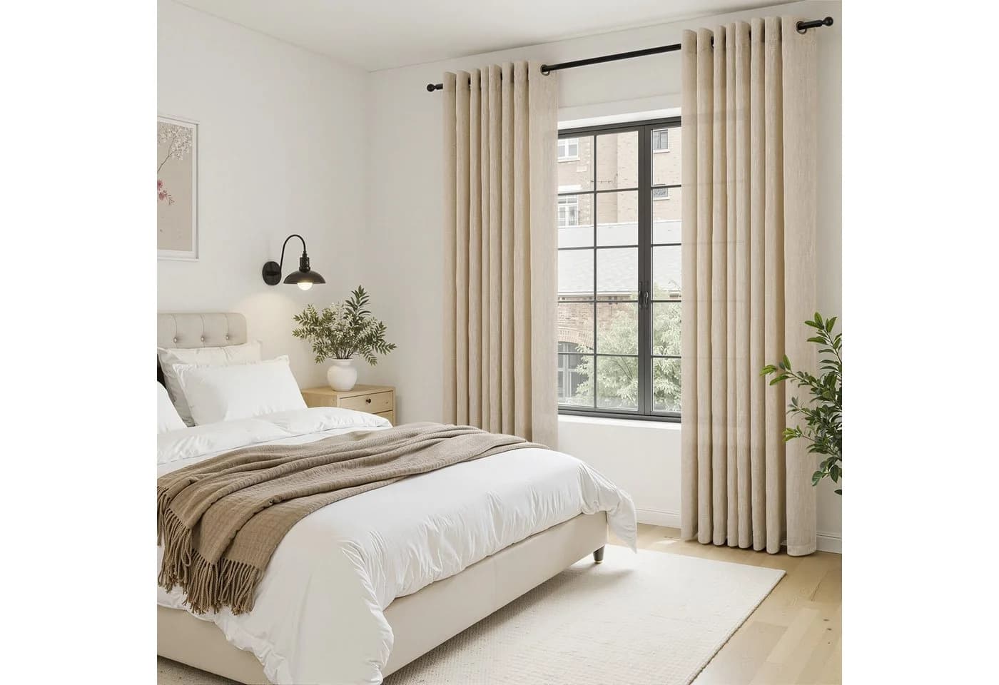Topfinel Gardine Leinen Vorhänge mit Ösen Boho Beige/Grün/Weiß - Bild 4