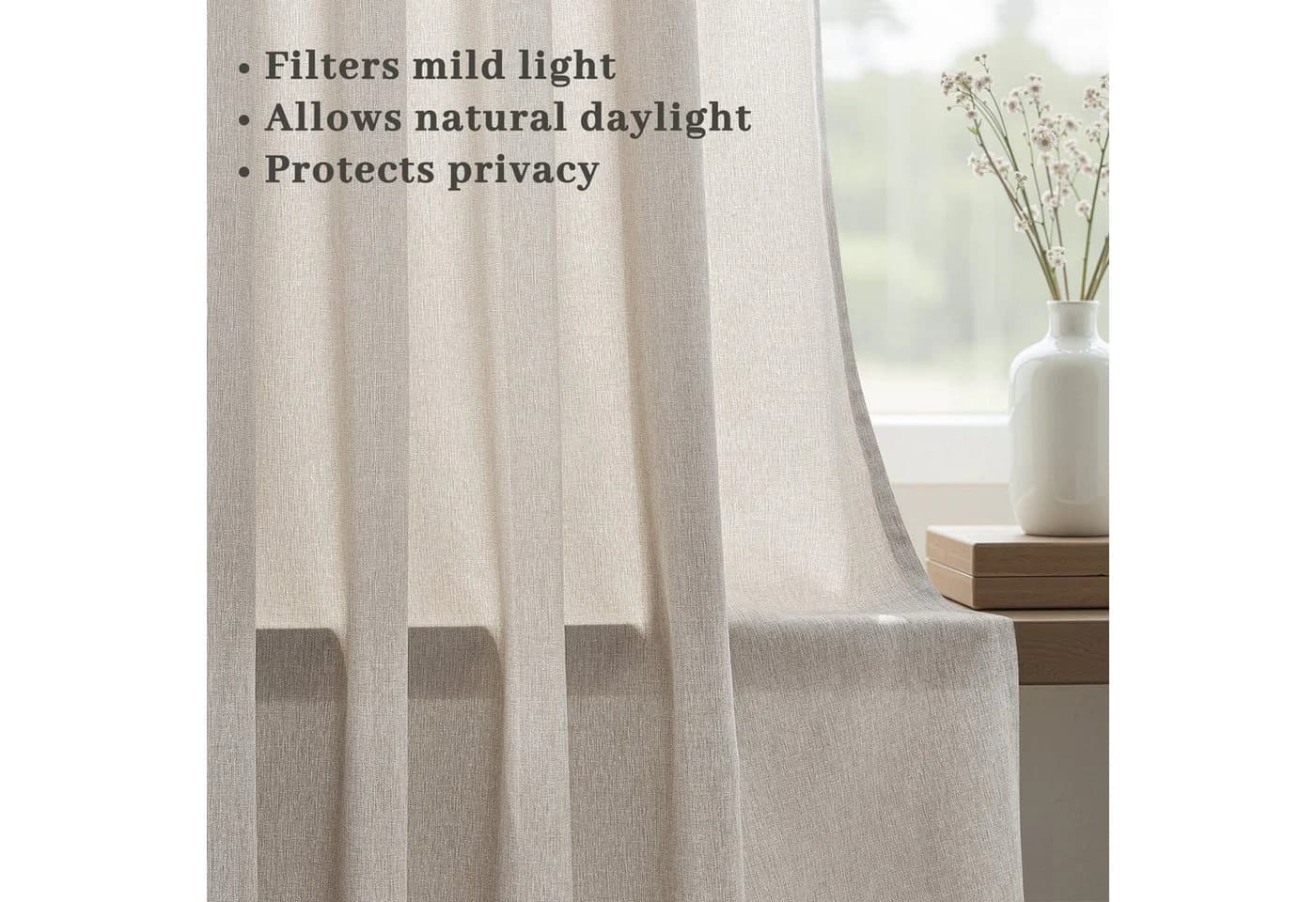 Topfinel Gardine Beige Boho Leinenoptik mit Ösen
