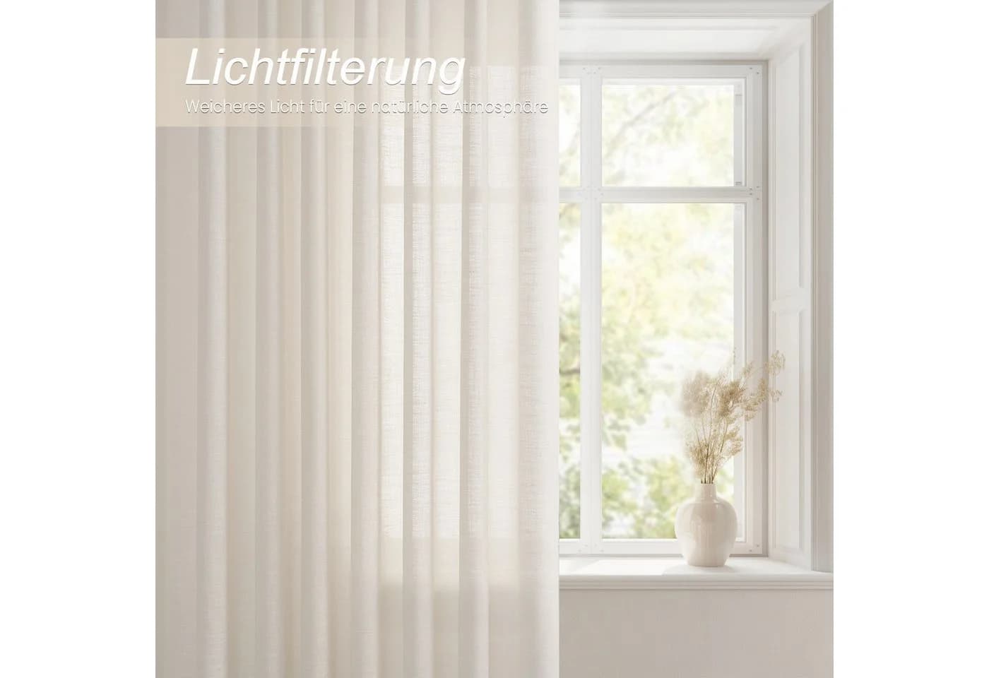 Topfinel Gardine Weiß Leinenoptik Modern mit Ösen - Bild 3