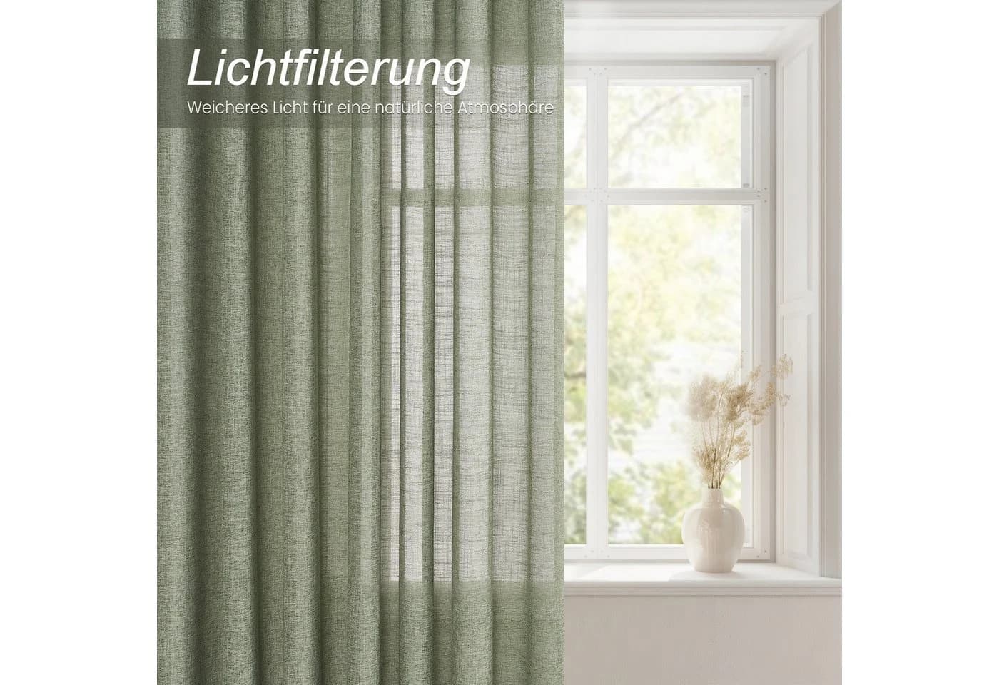 Topfinel Gardine Salbeigrün Leinenoptik Halbtransparent mit Ösen - Bild 4