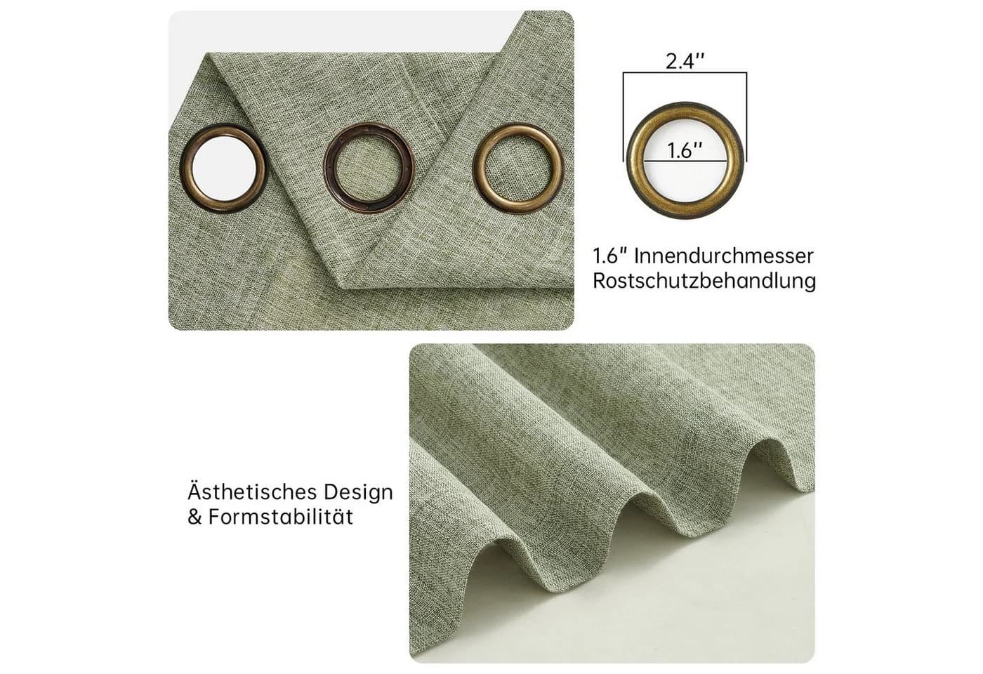 Topfinel Gardine Salbeigrün Leinenoptik Halbtransparent mit Ösen - Bild 5