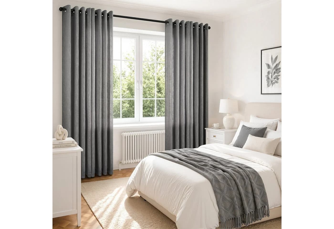 Topfinel Gardine Leinen Vorhänge mit Ösen, halbtransparent, Naturbeige/Grün/Weiß - Bild 3