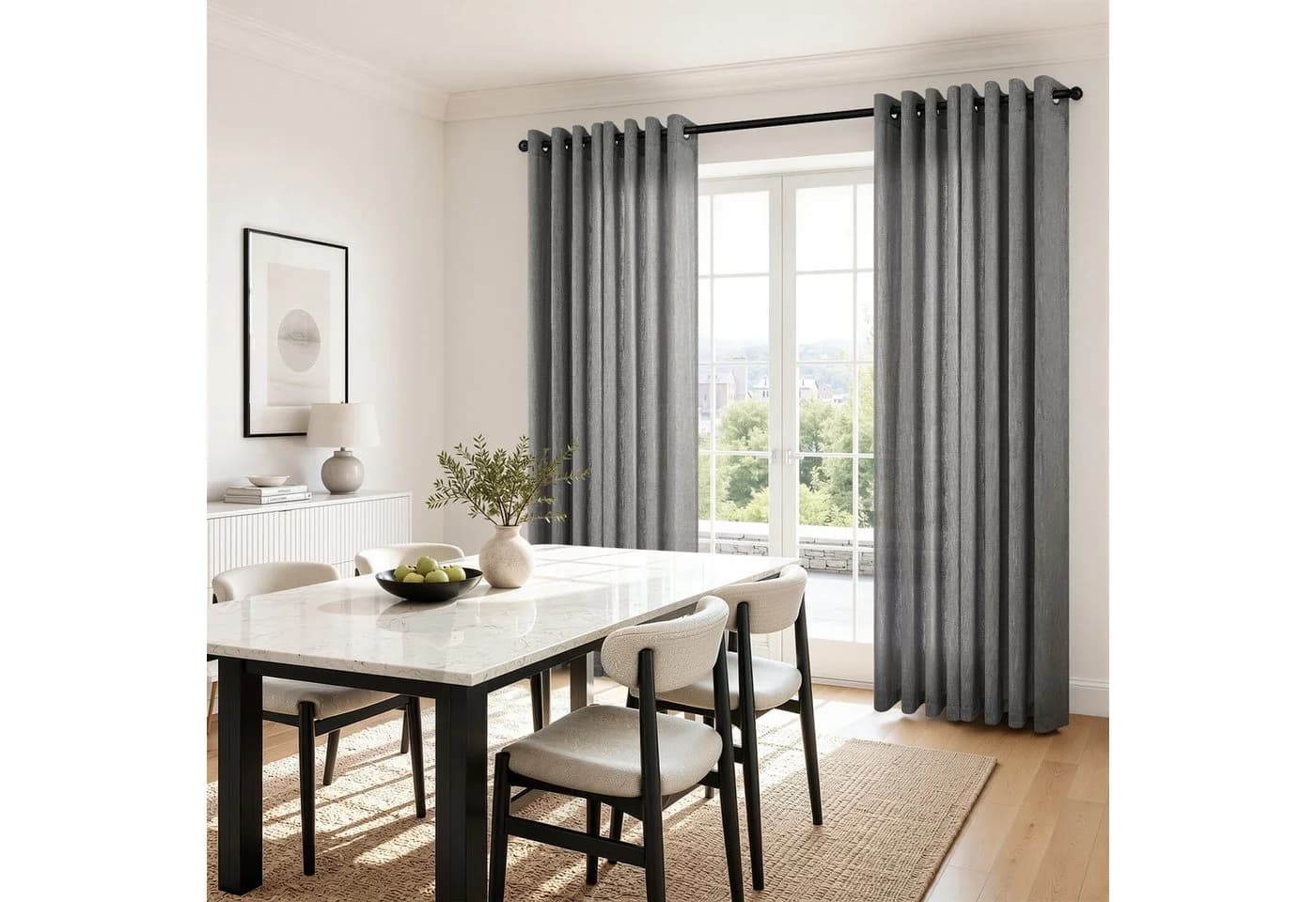 Topfinel Gardine Leinen Vorhänge mit Ösen, halbtransparent, Naturbeige/Grün/Weiß - Bild 4