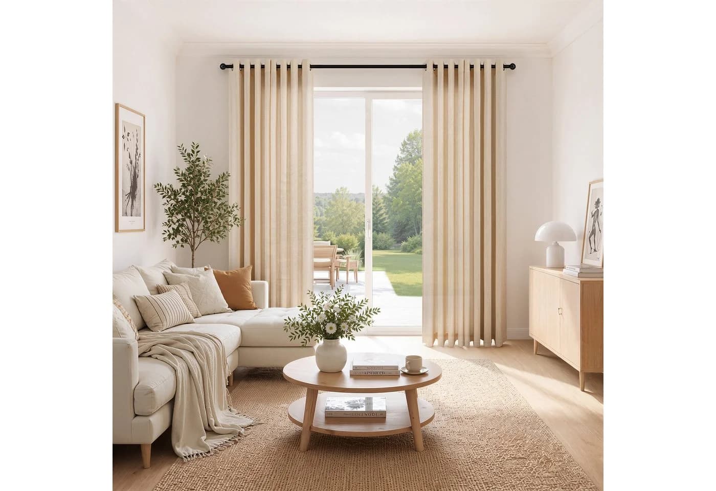 Topfinel Gardine Leinen Vorhänge mit Ösen Naturbeige Boho