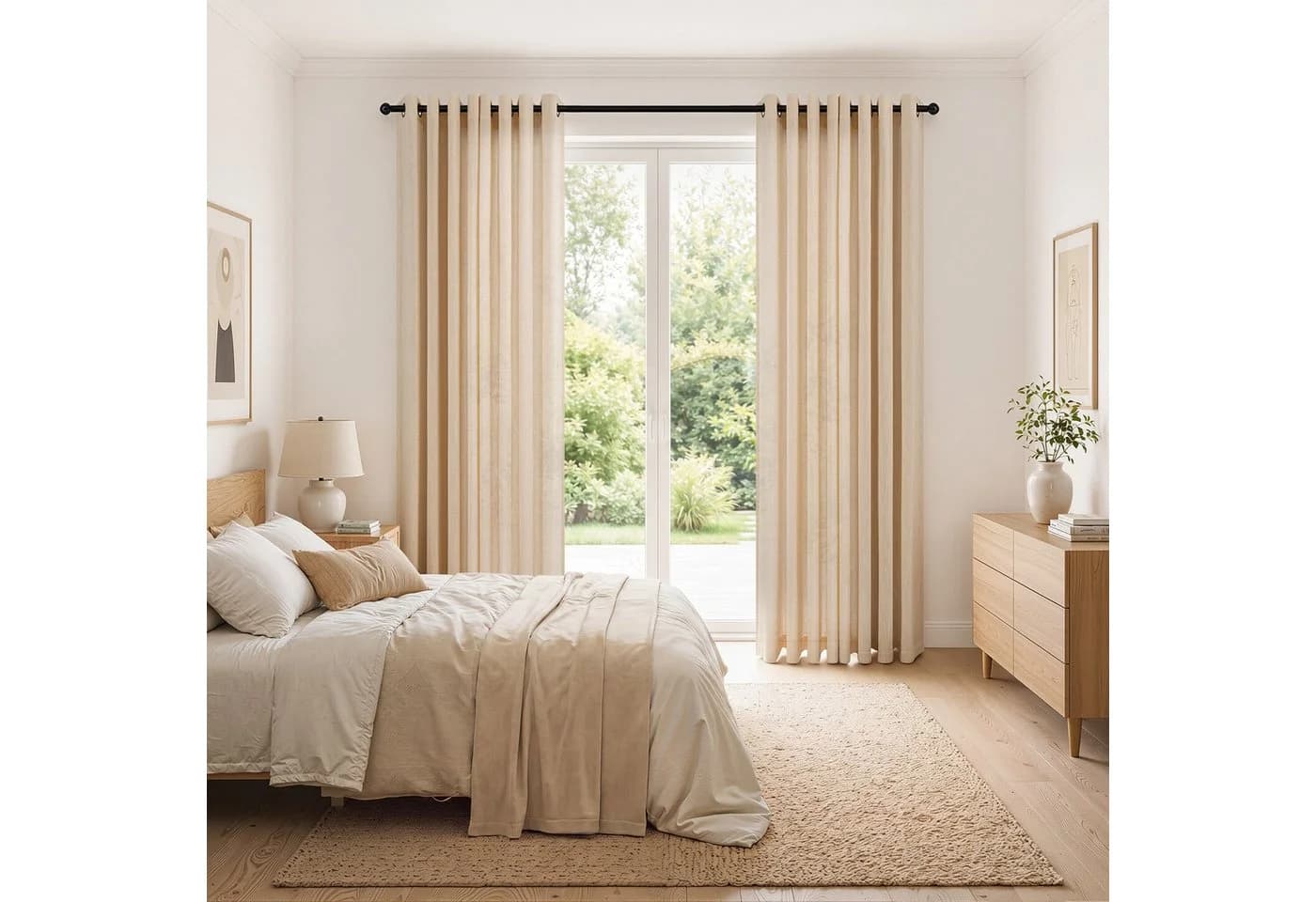 Topfinel Gardine Leinen Vorhänge mit Ösen Naturbeige Boho - Bild 3