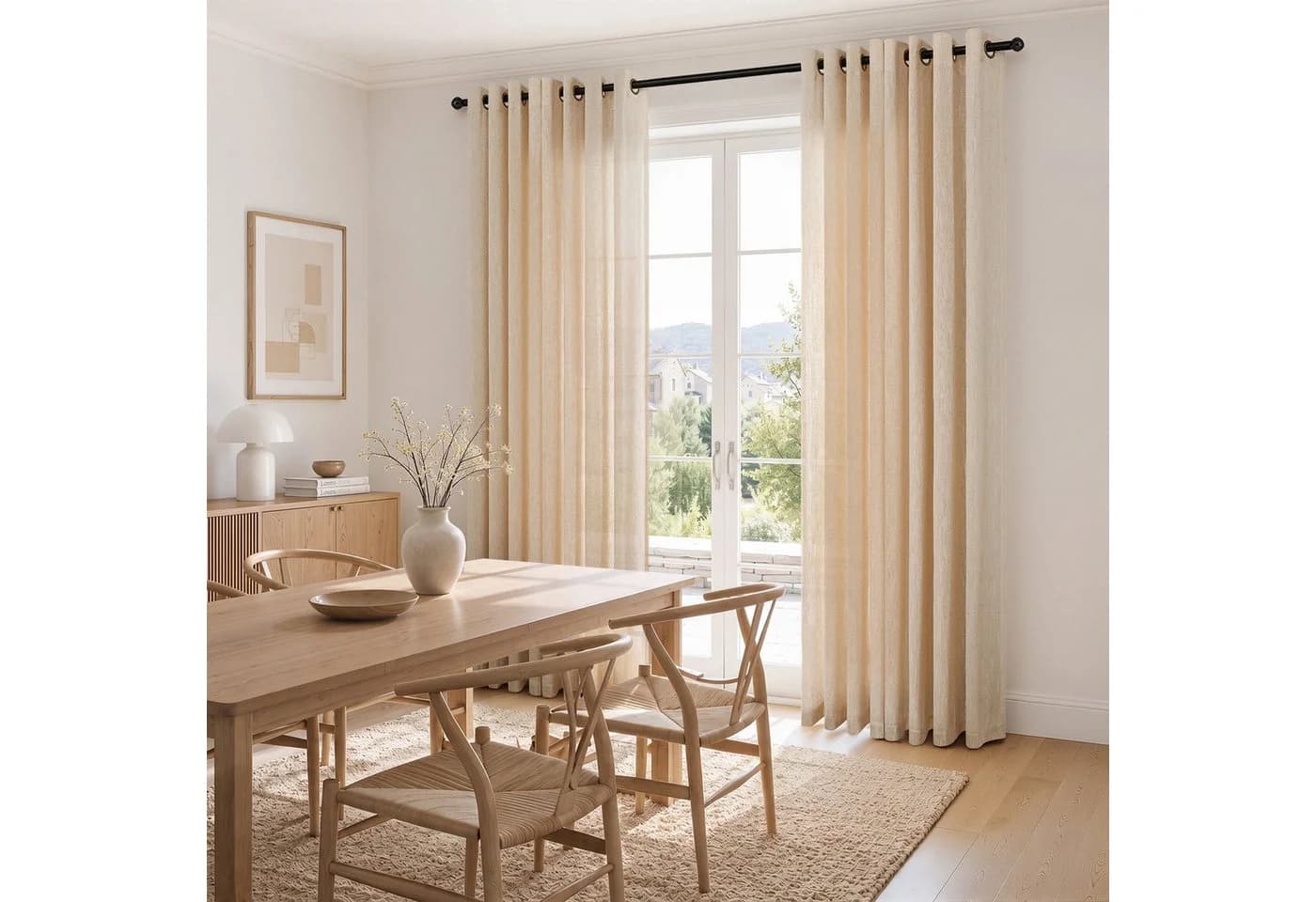 Topfinel Gardine Leinen Vorhänge mit Ösen Naturbeige Boho - Bild 4