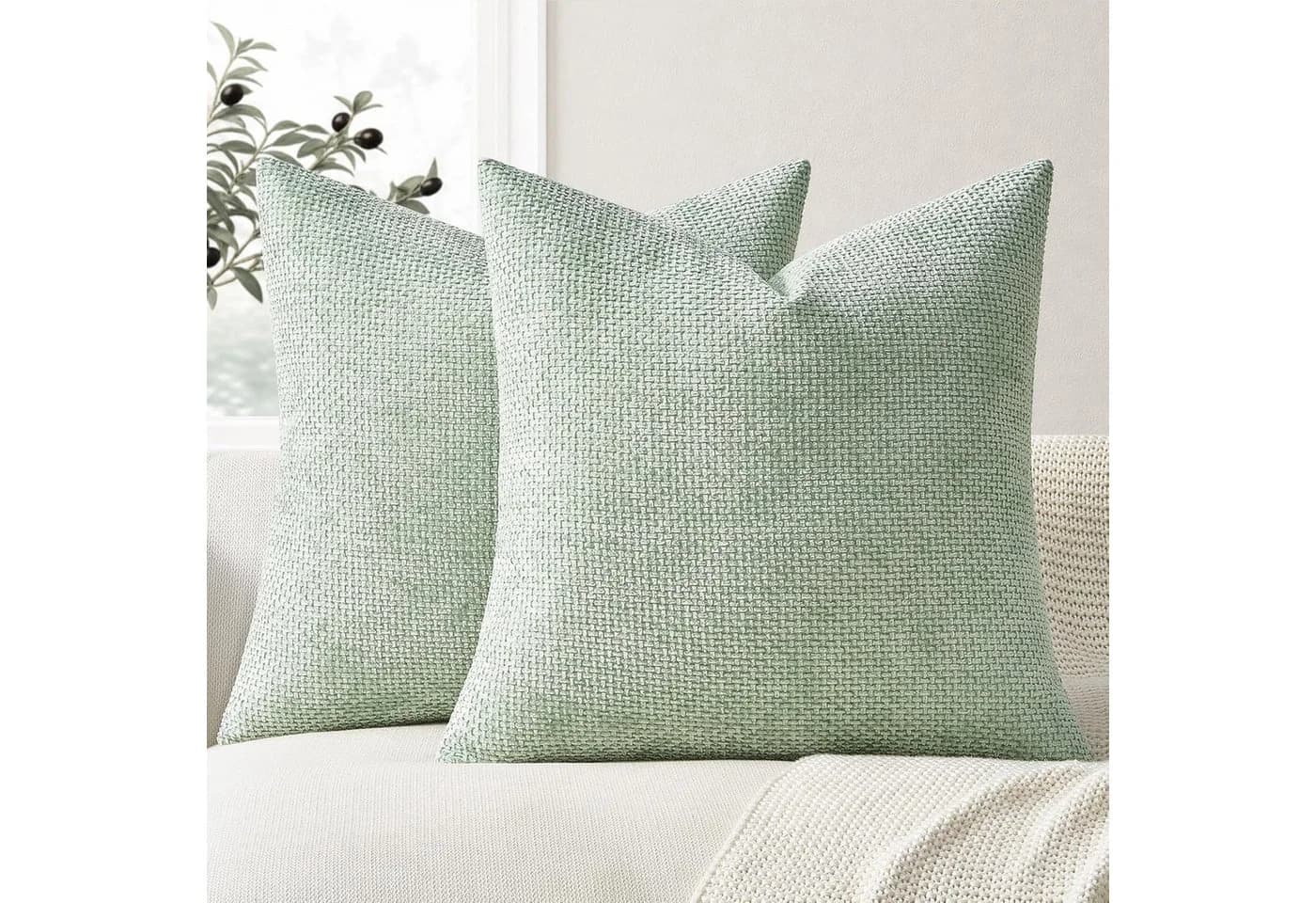 Topfinel Kissenbezug 40x40 Chenille Salbeigrün 2er-Set - Bild 2