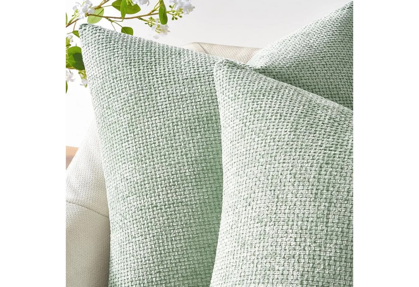 Topfinel Kissenbezug 40x40 Chenille Salbeigrün 2er-Set - Bild 3