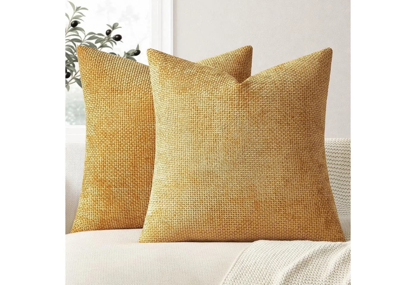Topfinel Kissenbezug 40x40 Chenille Gelb mit Reißverschluss - Bild 2