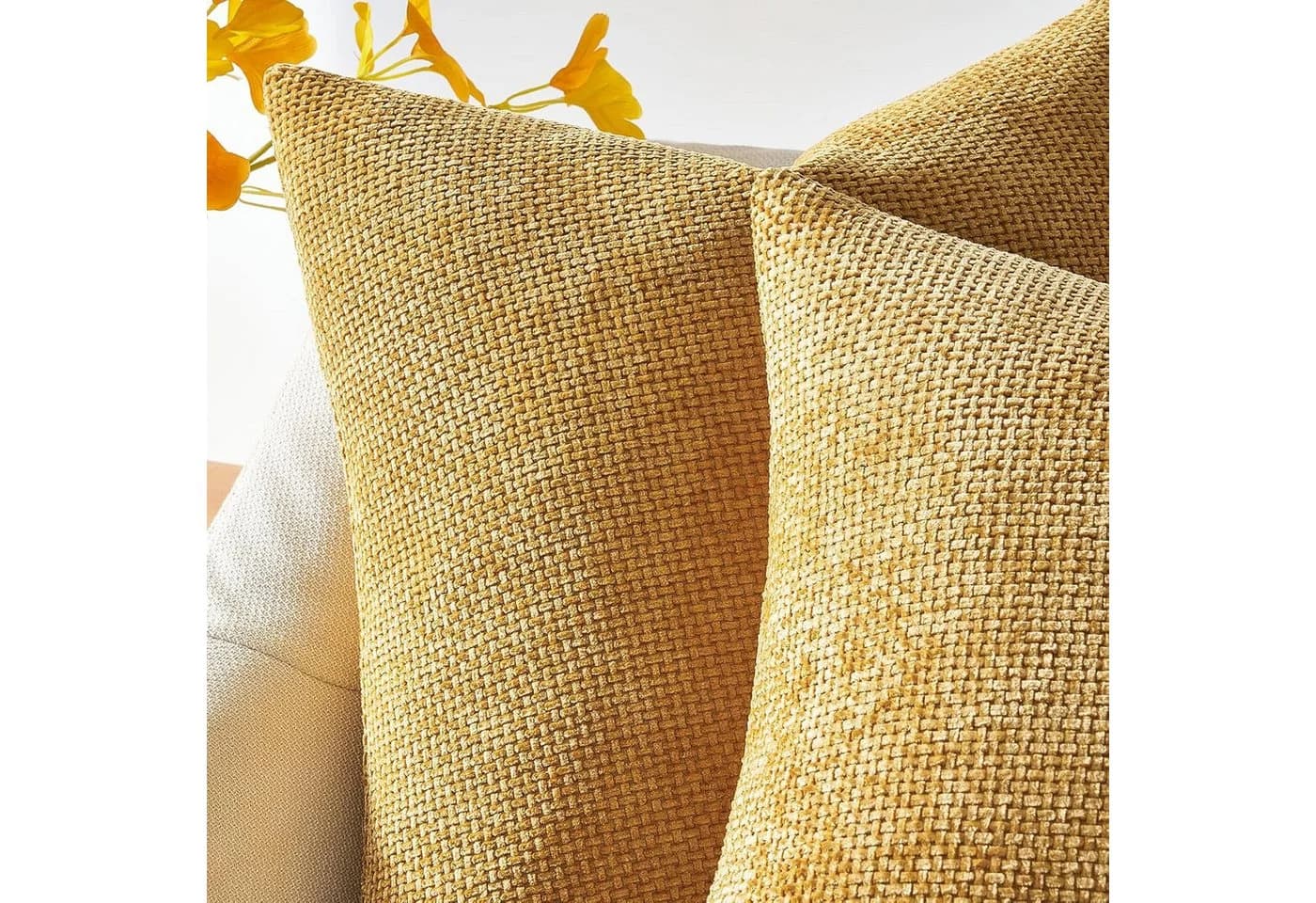 Topfinel Kissenbezug 40x40 Chenille Gelb mit Reißverschluss - Bild 3