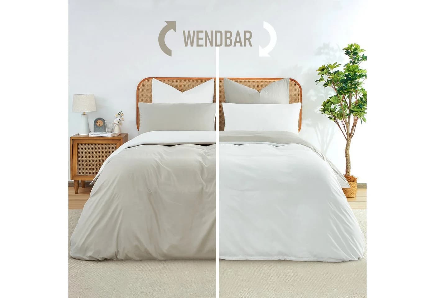 Topfinel Bettwäsche 135x200cm 4-teilig Beige/Weiß Satin Kühlend Bügelfrei - Bild 3