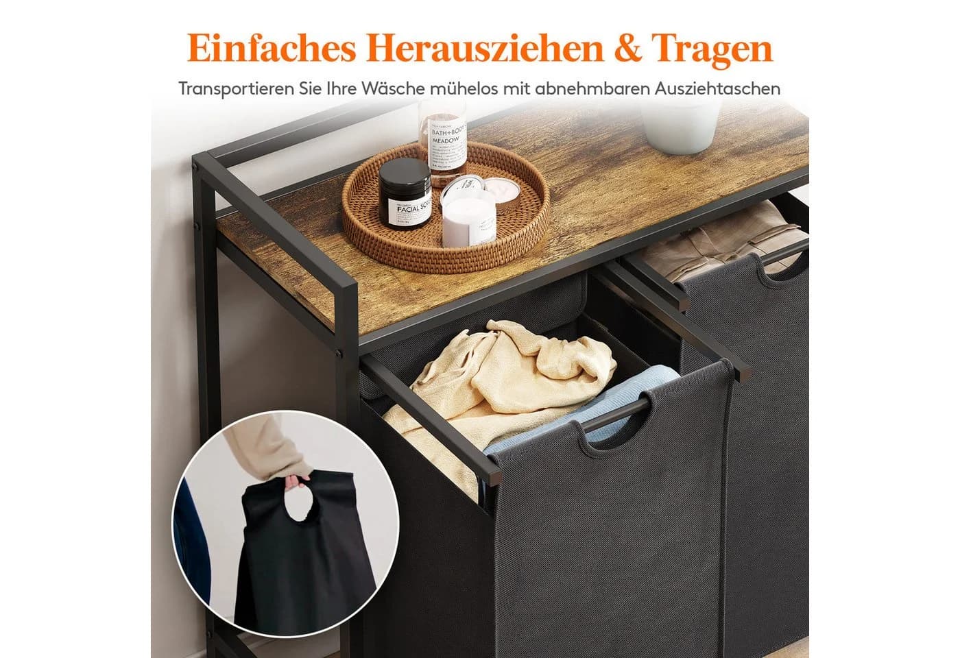 Lifewit Wäschebox Wäschekorb 2 Fächer mit Rollen Schwarz