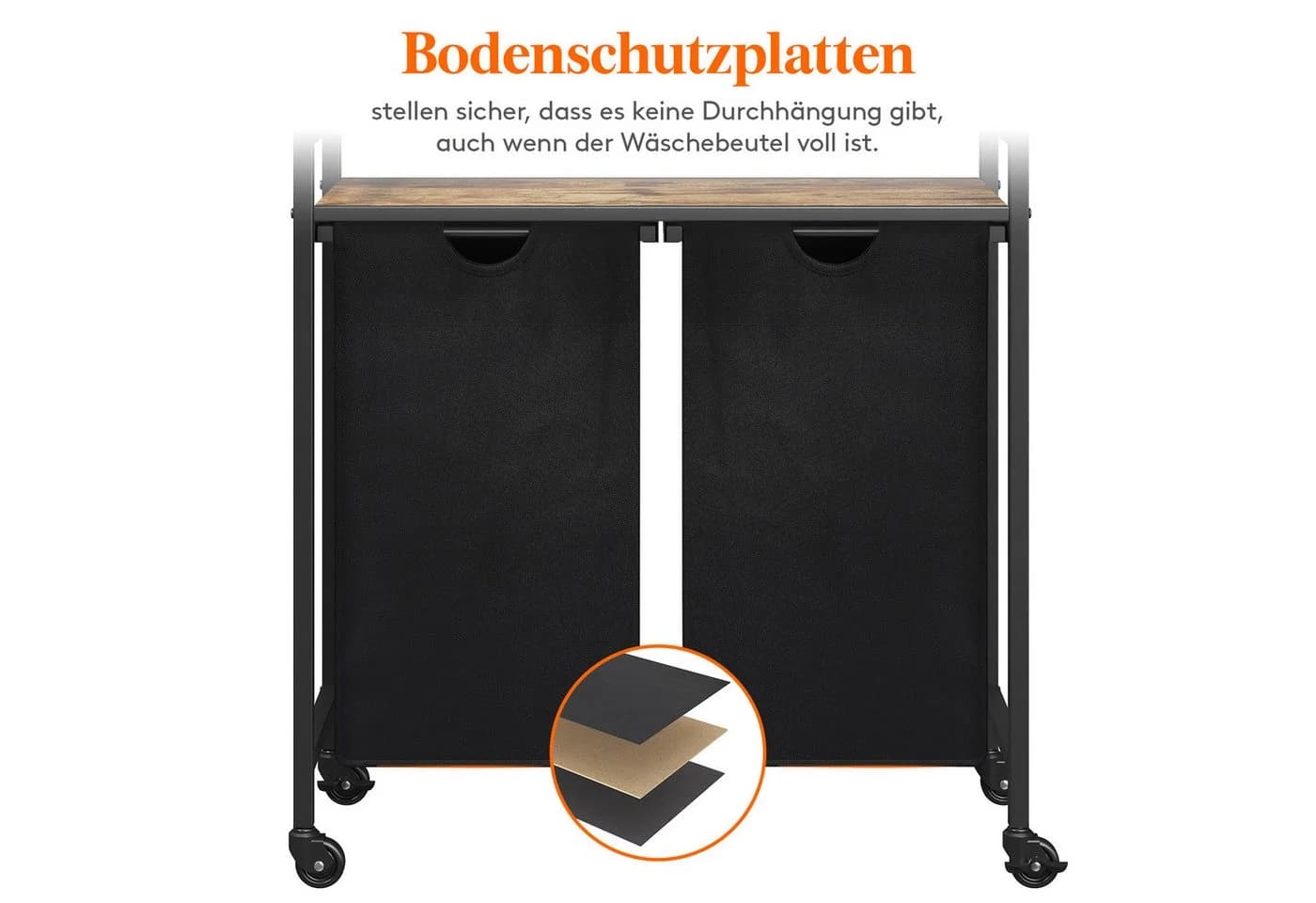 Lifewit Wäschebox Wäschekorb 2 Fächer mit Rollen Schwarz - Bild 5