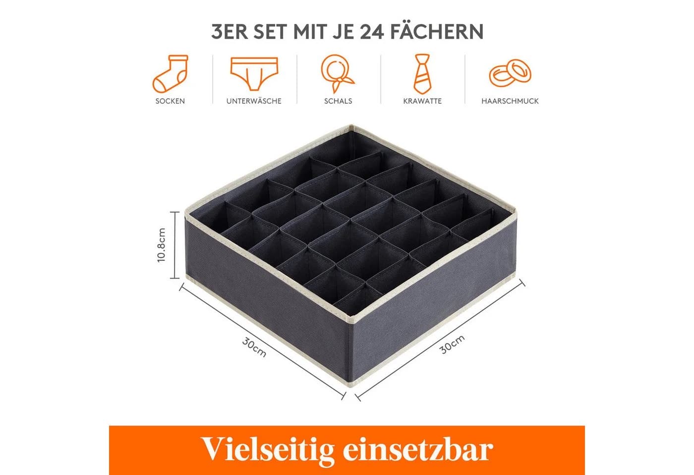 Lifewit Aufbewahrungsdose Socken Unterwäsche Schubladen Organizer 24 Zellen Grau