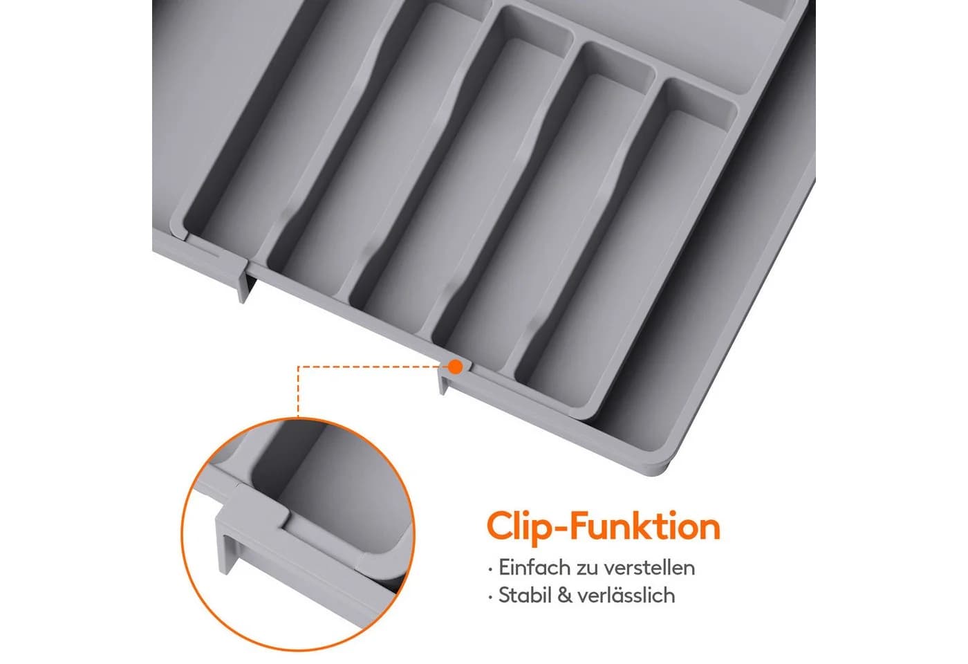 Lifewit Besteckeinsatz Besteckkasten für Schubladen, Verstellbarer Besteckhalter Grau - Bild 4