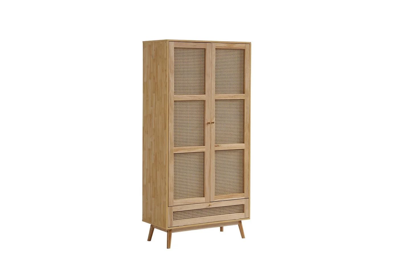 Thanaddo 2-türiger Kleiderschrank mit Rattan-Tür und Aufhängesystem - Bild 2