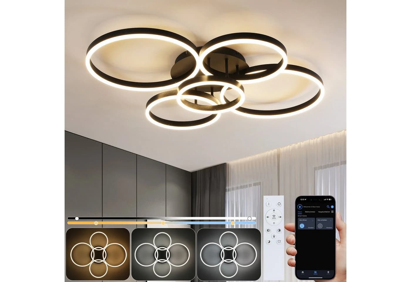 Nettlife LED Deckenleuchte Dimmbar Wohnzimmer Gold - Bild 2