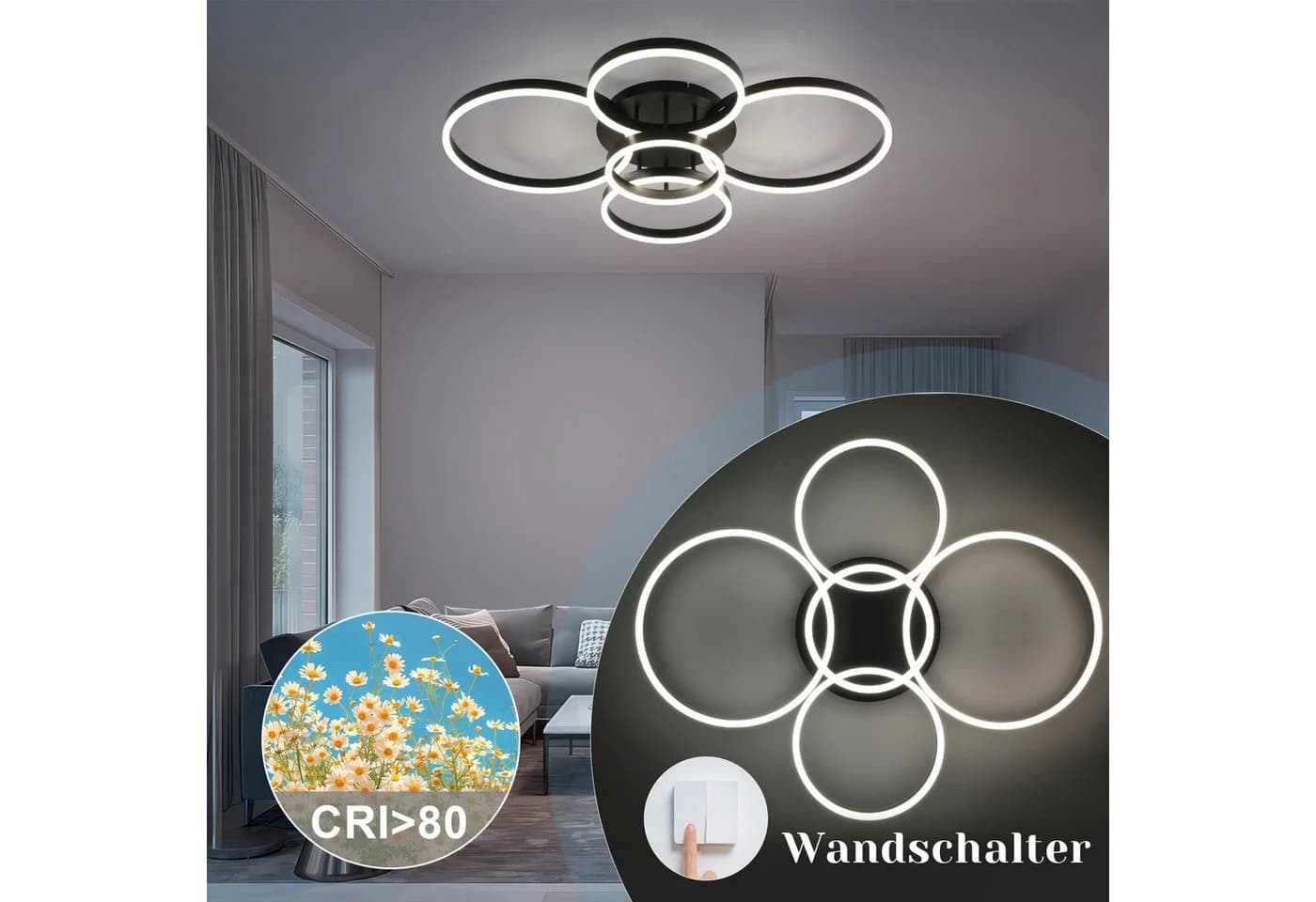 Nettlife LED Deckenleuchte Dimmbar Wohnzimmer Gold - Bild 3