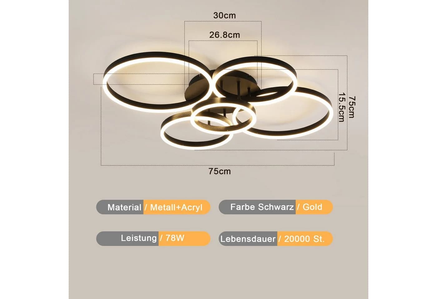 Nettlife LED Deckenleuchte Dimmbar Wohnzimmer Gold - Bild 5