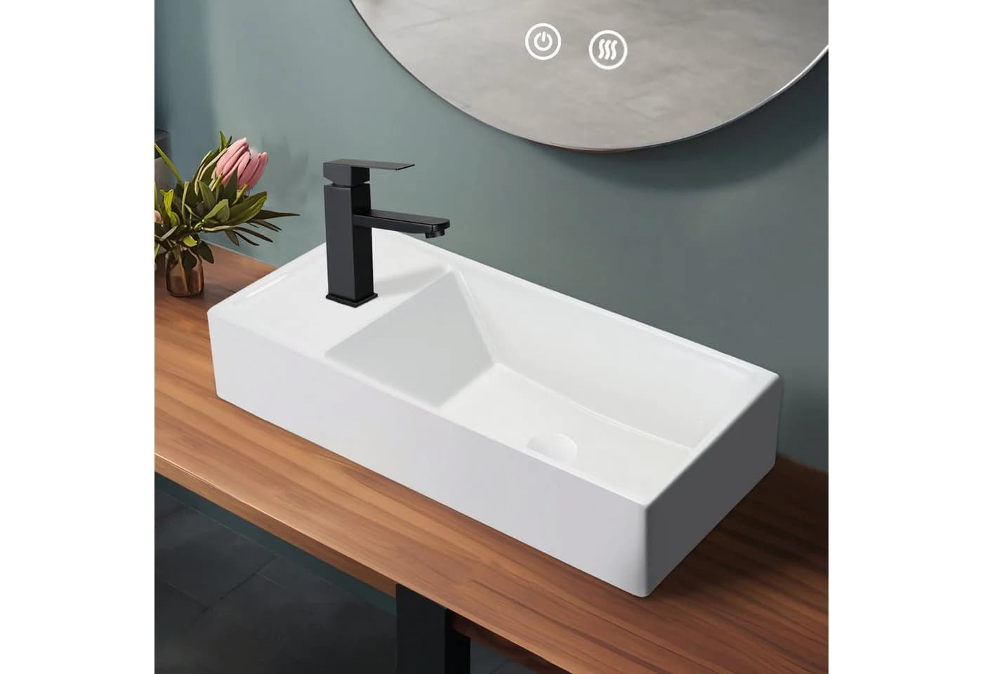Nettlife Waschbecken Keramik Eckig Klein 51CM Hängewaschbecken Mit Hahnloch - Bild 2