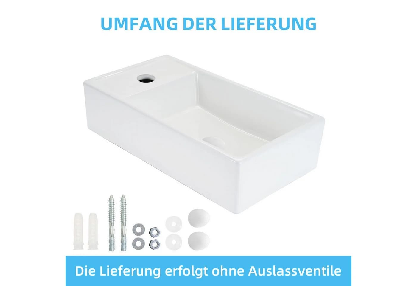 Nettlife Waschbecken Keramik Eckig Klein 51CM Hängewaschbecken Mit Hahnloch - Bild 4