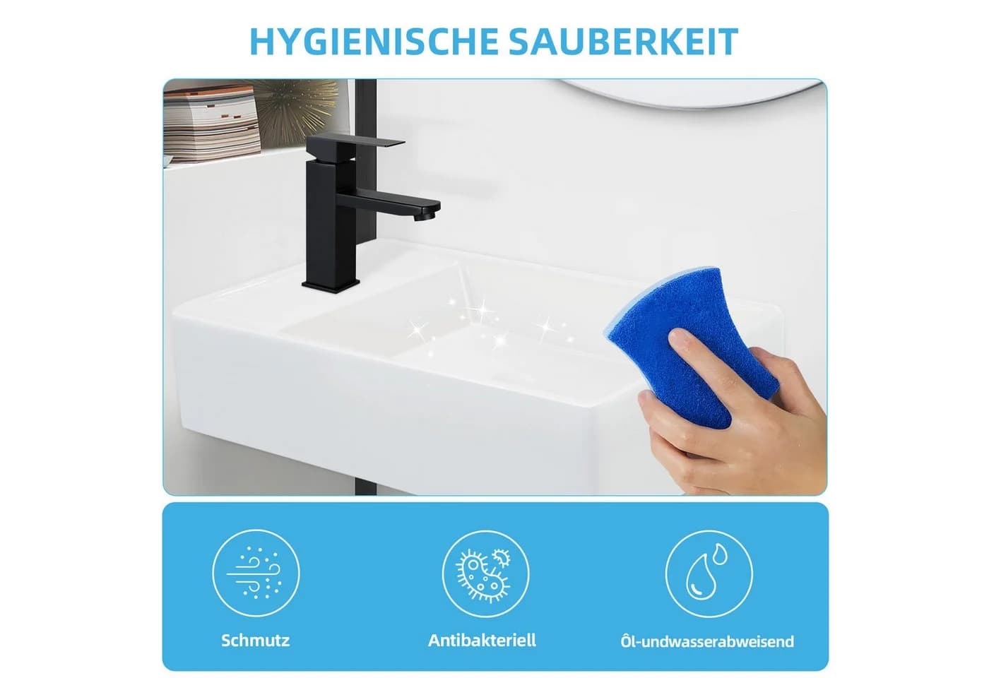 Nettlife Waschbecken Keramik Eckig Klein 51CM Hängewaschbecken Mit Hahnloch - Bild 5