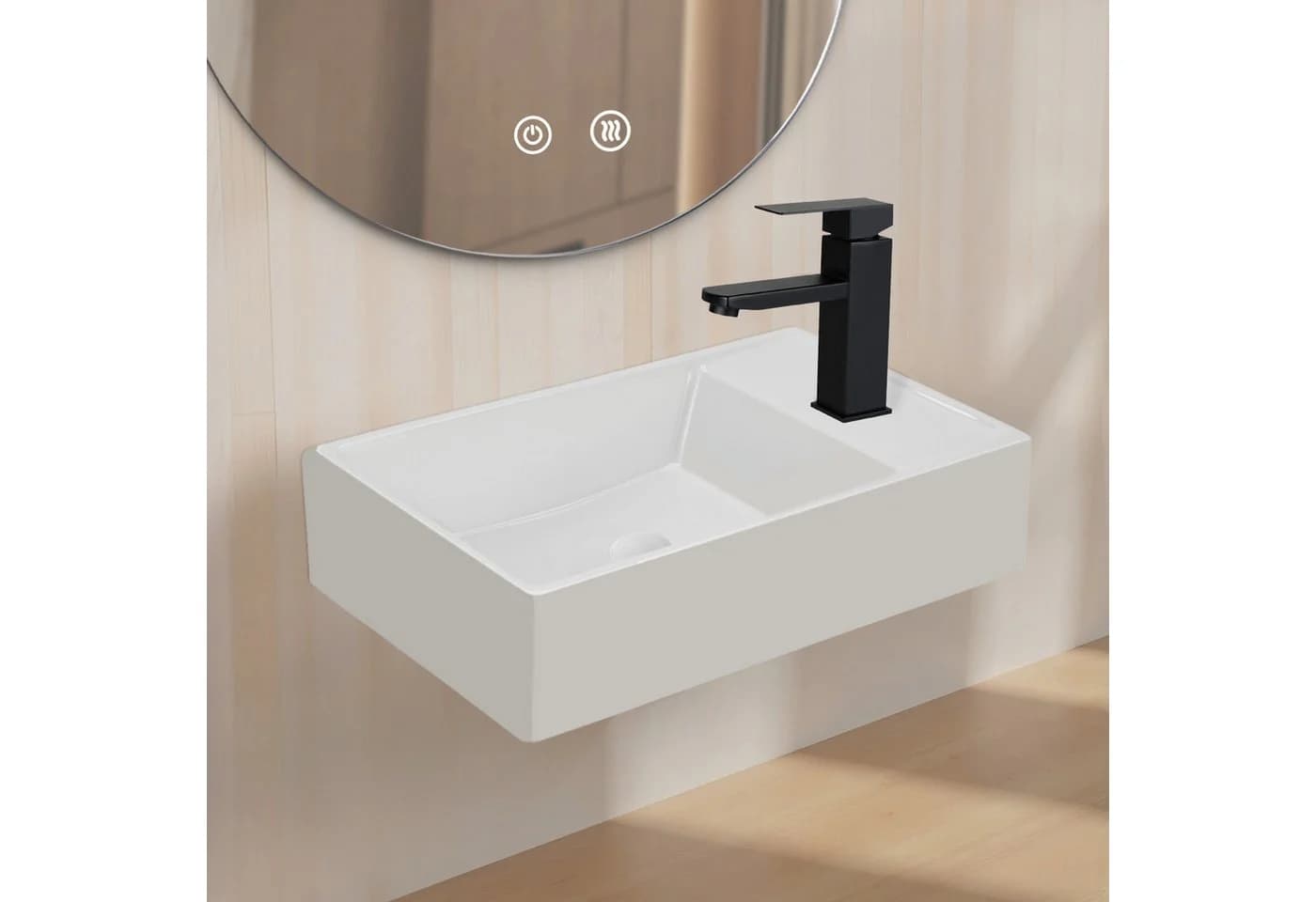 Nettlife Waschbecken Keramik Eckig 51CM Hängewaschbecken Mit Hahnloch
