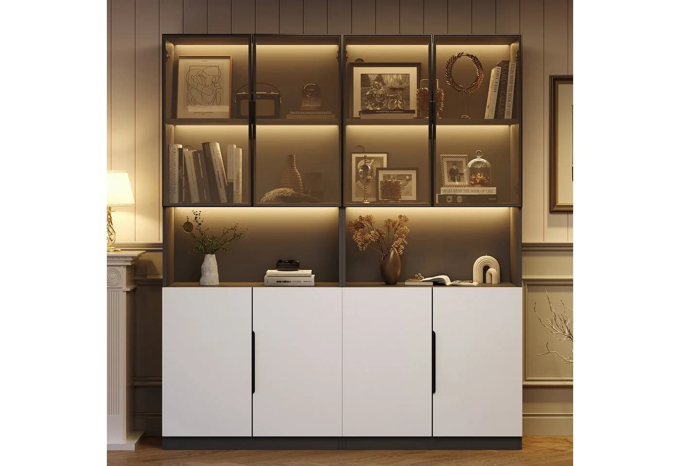 Thanaddo Glasvitrine mit LED-Licht, Sammlung Bücherregal - Bild 5