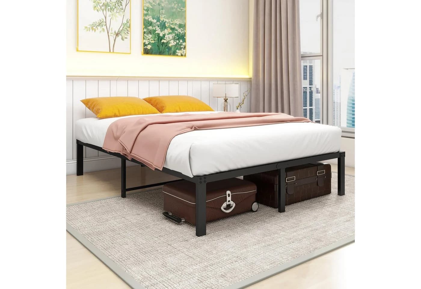 HOMERECOMMEND Metallbett 90x200 cm Schwarz 31cm Höhe geräuschlos