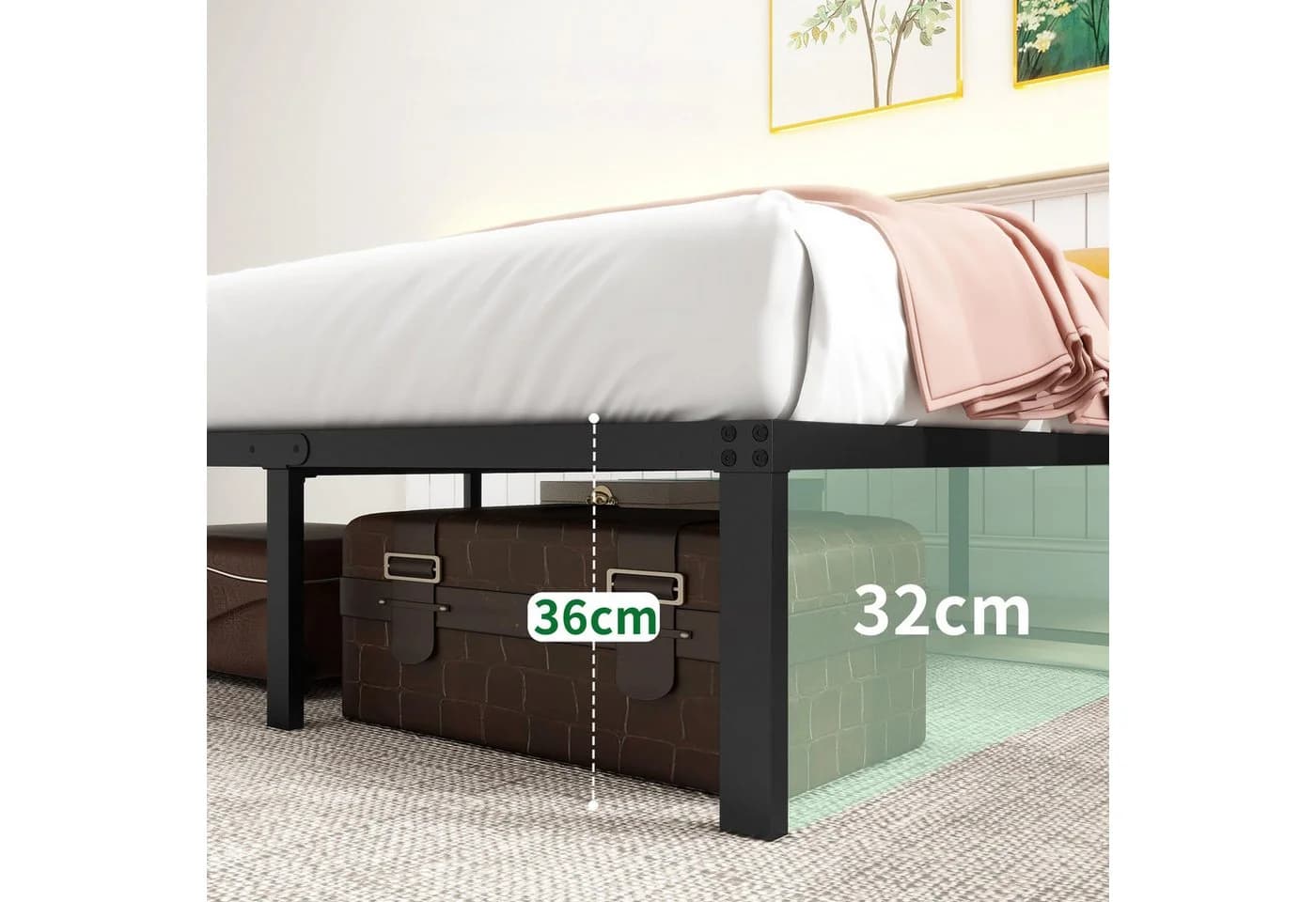 HOMERECOMMEND Metallbett 90x200 cm Schwarz 31cm Höhe geräuschlos - Bild 5