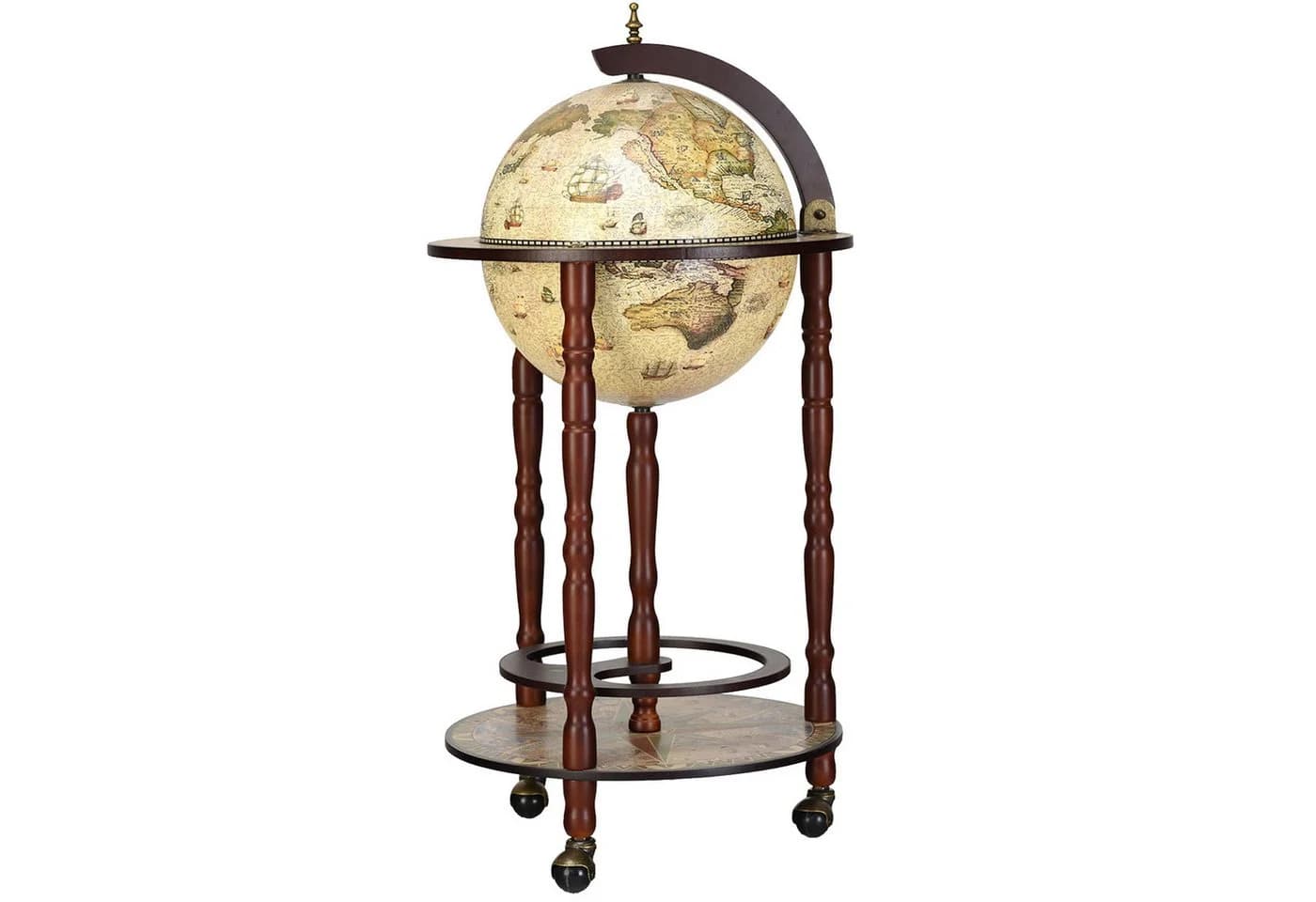 COSTWAY Weinregal Globusbar Servierwagen mit Rollen Hellbraun Massivholz - Bild 2