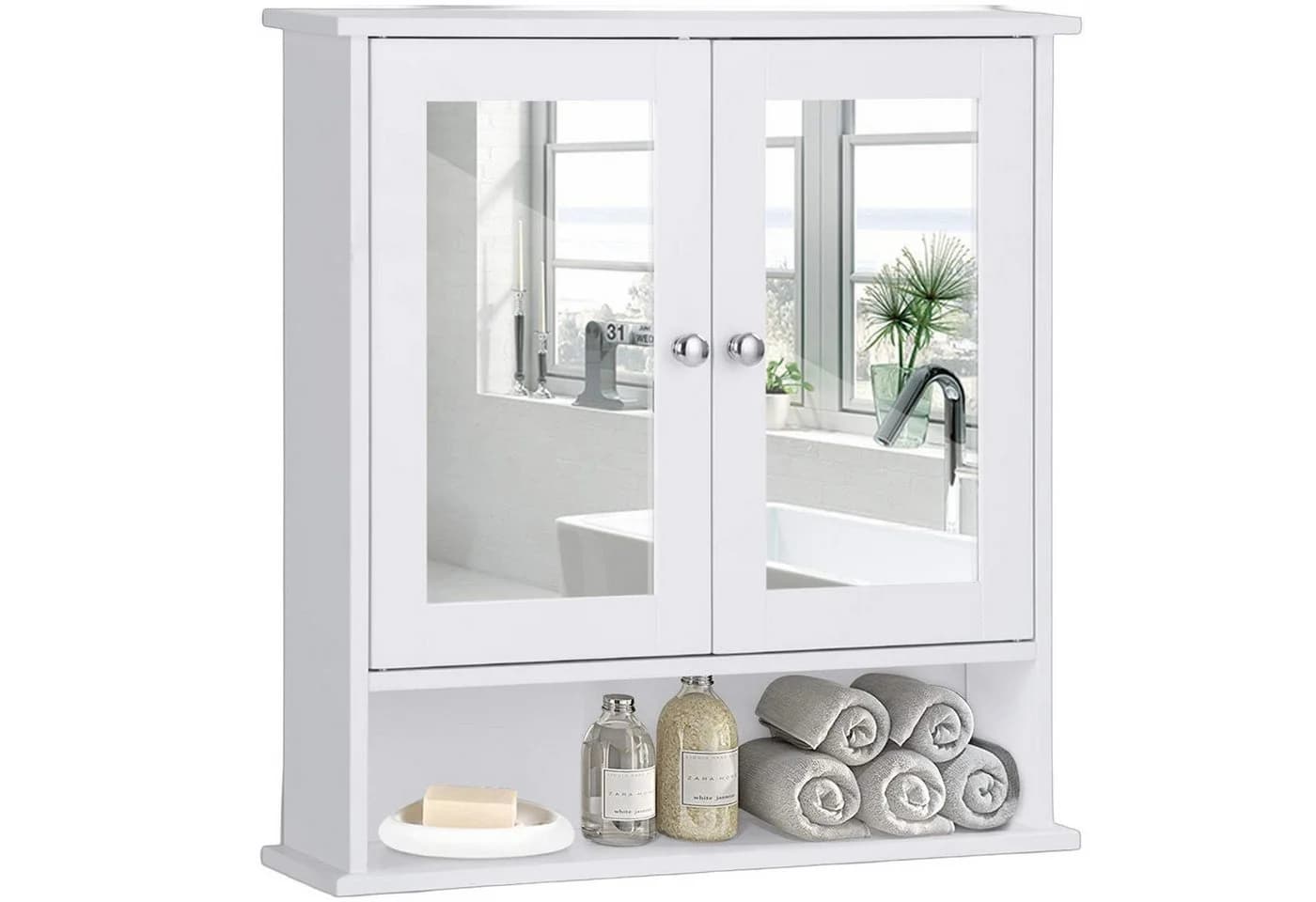 COSTWAY Spiegelschrank Badzimmerschrank mit höhenverstellbarer Ablage Schwarz - Bild 2
