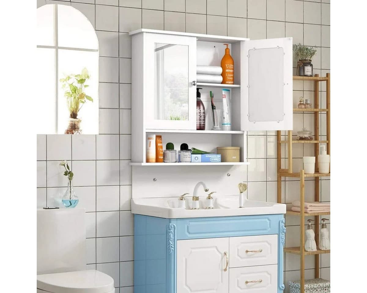 COSTWAY Spiegelschrank Badzimmerschrank mit höhenverstellbarer Ablage Schwarz - Bild 3