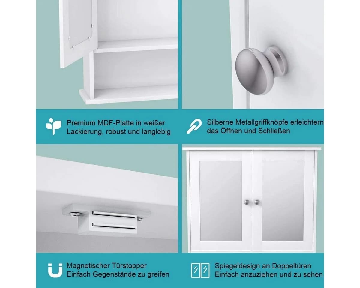 COSTWAY Spiegelschrank Badzimmerschrank mit höhenverstellbarer Ablage Schwarz - Bild 5